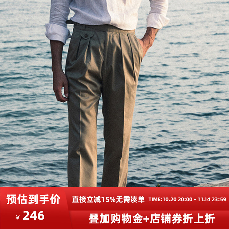 奇想家廓尔格中高腰直筒卡其裤