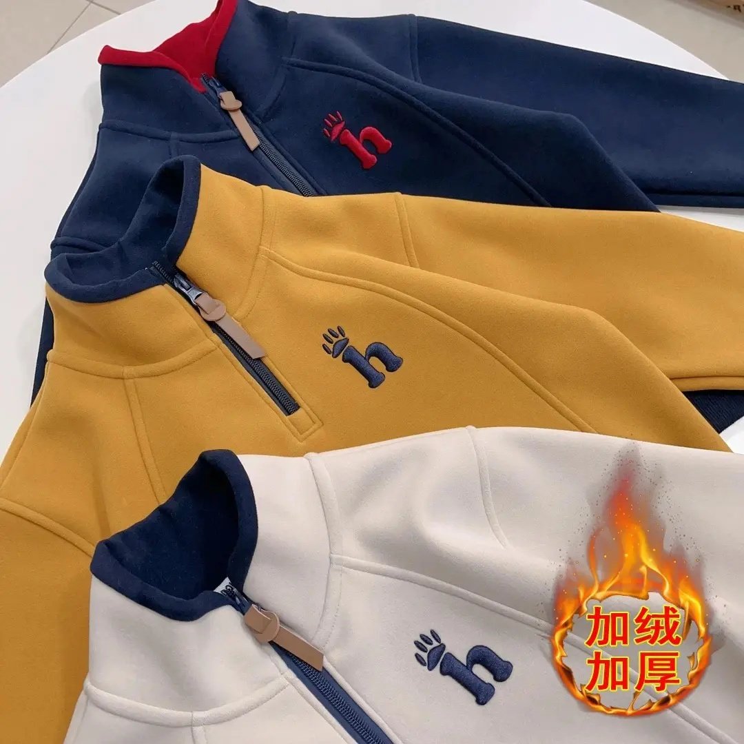 【加绒加厚】秋冬新款男女童加绒立领拉链卫衣慕斯绒卫衣休闲加绒