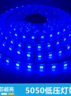 led蓝色灯带12v5050滴胶防水蓝光灯条24v超高亮低压白光软灯条KTV