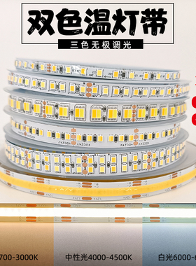 LED双色温灯带12v24伏 三色可调光变色 白4000k暖光 自粘智能灯条
