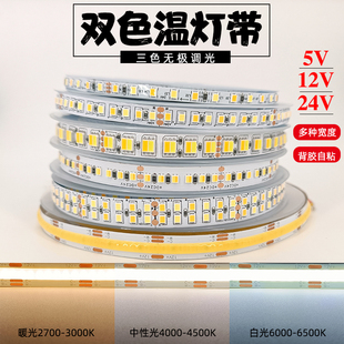 LED双色温灯带12v24伏 白4000k暖光 自粘智能灯条 三色可调光变色