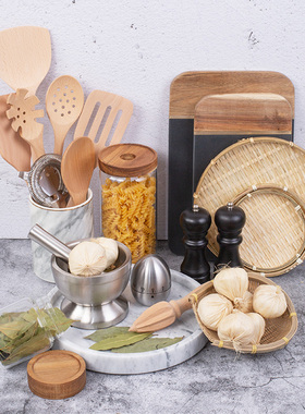 厨房样板间软装饰品摆件石材菜板实木铲食材罐大理石托盘仿真食材