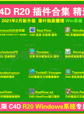 仅限Win系统 C4D R20插件合集TurbulenceFD RealFlow Octana 插件