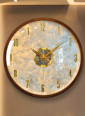 轻奢网红挂钟实木挂表客厅家用大气2025新款静音高级感挂墙时钟表