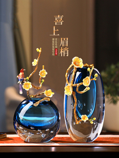 新中式客厅玻璃摆件玄关轻奢高级感大气装饰品乔迁礼物高端工艺品