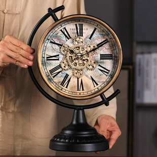 饰时钟 艺术摆件高级感钟表装 美式 复古齿轮座钟轻奢客厅家用摆台式