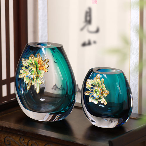 中式轻奢花瓶摆件透明玻璃