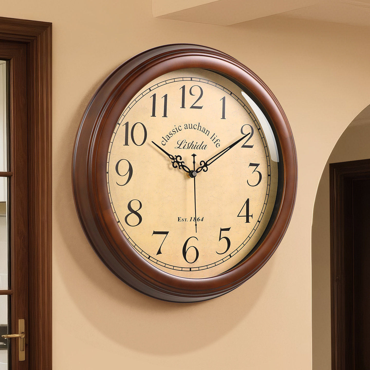 实木美式挂钟客厅家用中古风时钟