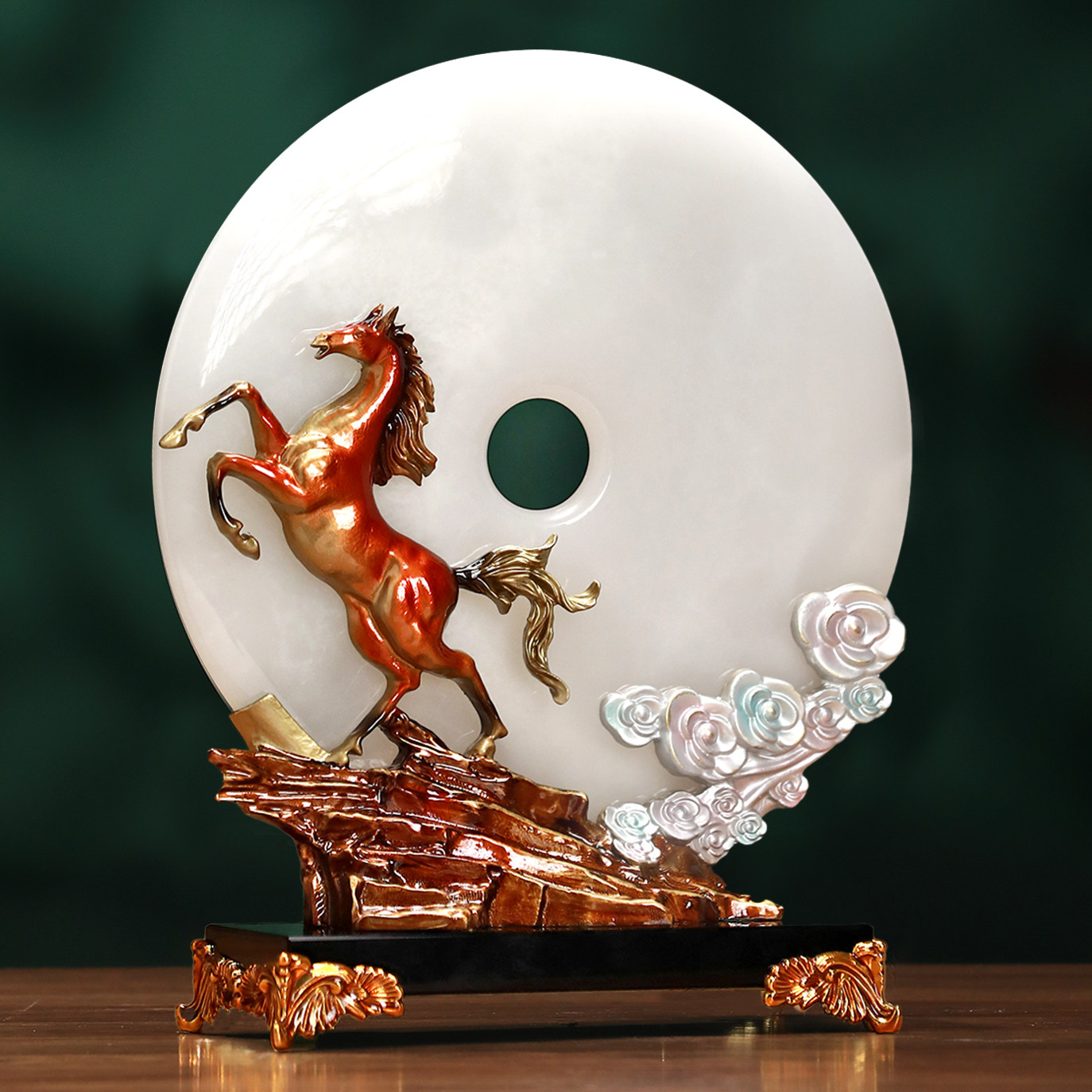 2026马年马摆件新中式客厅电视柜玄关装饰高级玉石平安扣乔迁礼物