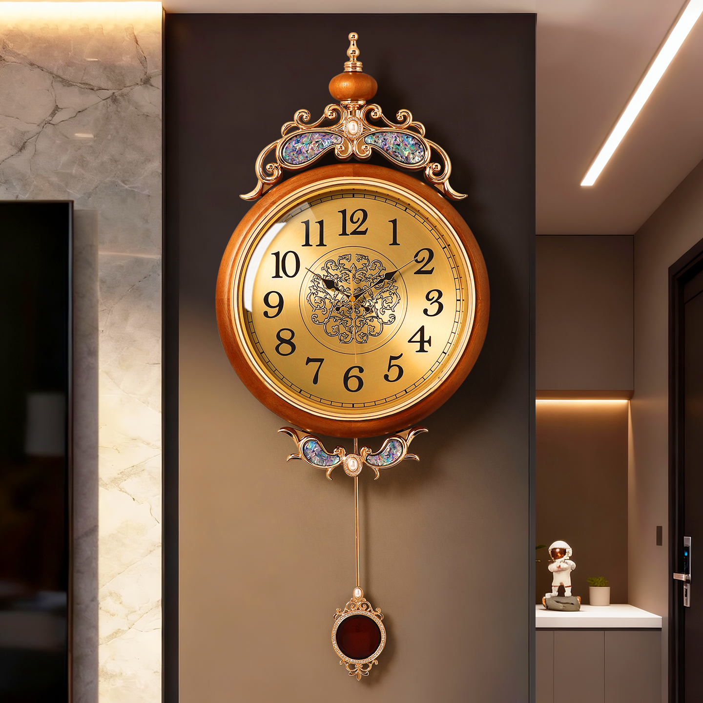 【天然贝壳】高颜值实木装饰挂钟