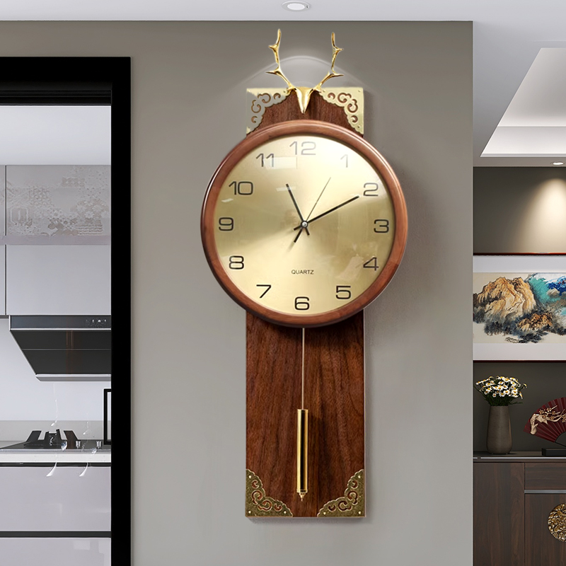 餐厅挂钟黄铜实木中式