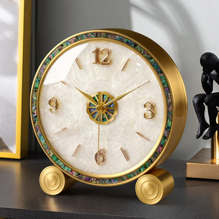 轻奢贝壳座钟客厅家用时尚高端大气钟表摆放台式时钟坐钟摆件台钟