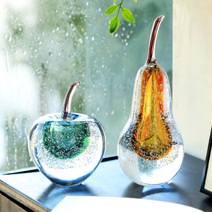 现代轻奢玻璃苹果梨子摆件高档客厅玄关电视柜壁龛装饰工艺品摆设