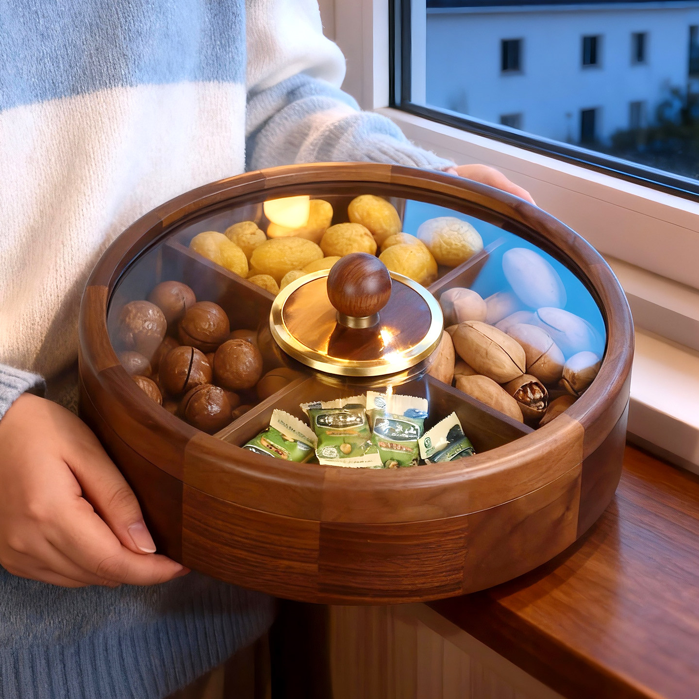 中古风胡桃实木干果盘客厅家用轻奢高档高端精致高颜值零食水果盒,家居饰品,果盘/果篓,淘宝优惠券,粉丝福利购,淘宝优惠卷