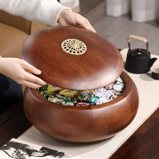 大容量实木干果盘新中式客厅家用高端精致高颜值糖果盒零食收纳盒