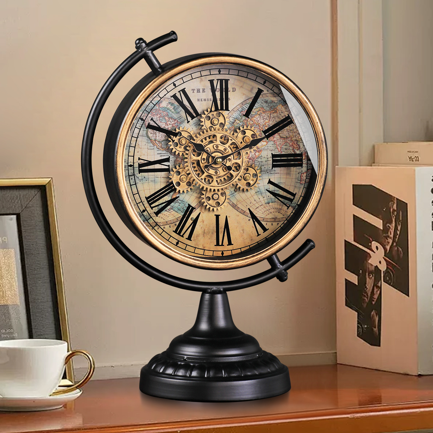 美式复古风齿轮轻奢摆件座钟