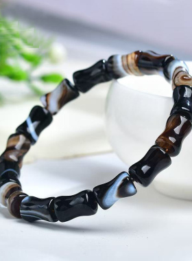 天然黑色条纹玛瑙手链 缠丝玛瑙竹节款式手链 天眼玛瑙水晶手链