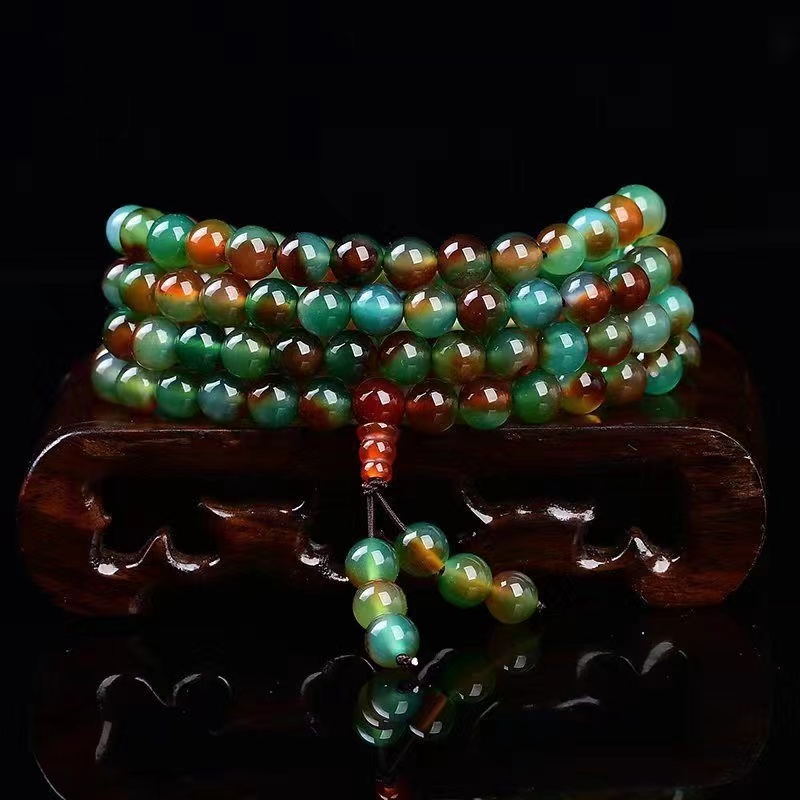 天然孔雀玛瑙石108颗佛珠项链手链 多圈孔雀玛瑙手串饰品 赠朋友