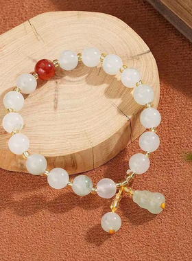 多宝金丝玉手链葫芦配珠石英岩白玉手链 包邮