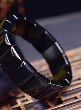 天然黑曜石手排手链 四方块珠  黑曜石水晶饰品