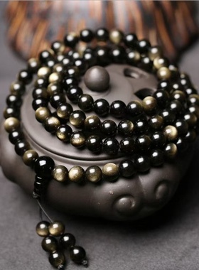 天然金曜石108佛珠项链手链黑曜石转运手链项链 包邮