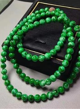 玉石翡翠干青108颗项链 翠绿色石英玉铁龙生圆珠多圈手链