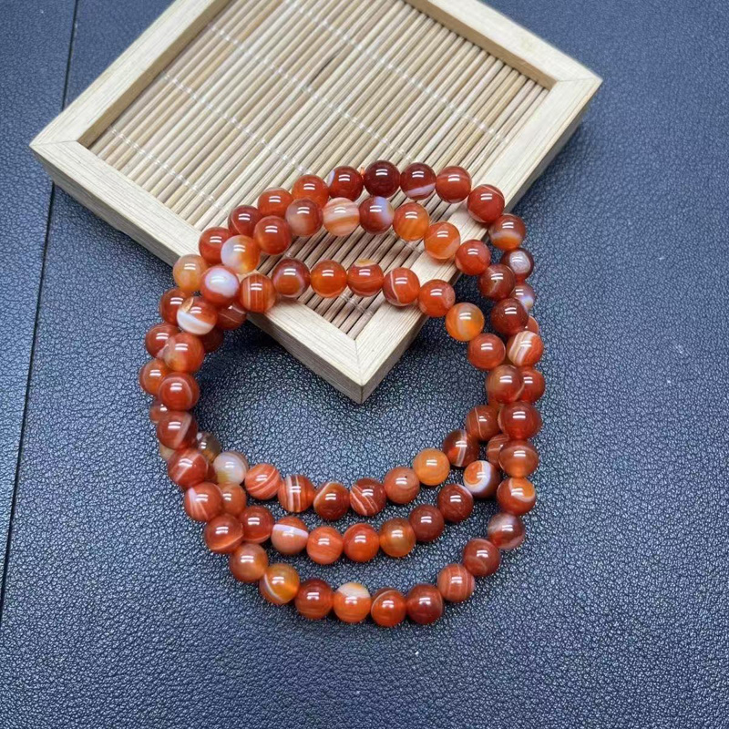 天然条纹玛瑙多圈手链项链 红色缠丝手链 8mm珠子多圈手链项链