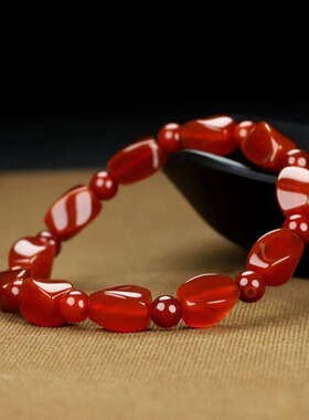 天然红玛瑙麻花手链玉髓手链随型珠手链时尚饰品