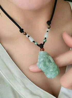 天然翡翠貔貅吊坠 A货 招财转运翡翠玉石冰种男女情侣款毛衣链
