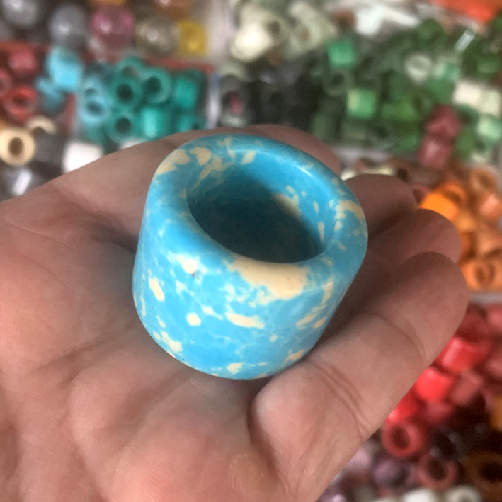 绿松石扳指蓝绿玉石直通型扳指戒指