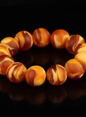 妖花老蜜蜡手串原石原矿蜜蜡琥珀磨砂手链男女情侣