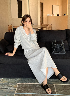 THE MIND假两件卫衣+抽绳松紧半身裙2026春季新款韩版休闲女套装