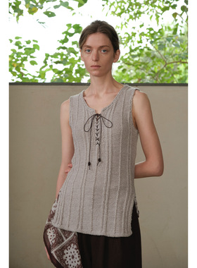 COMOS CMS2026新款休闲绑带毛织背心女百女士春夏季无袖上衣