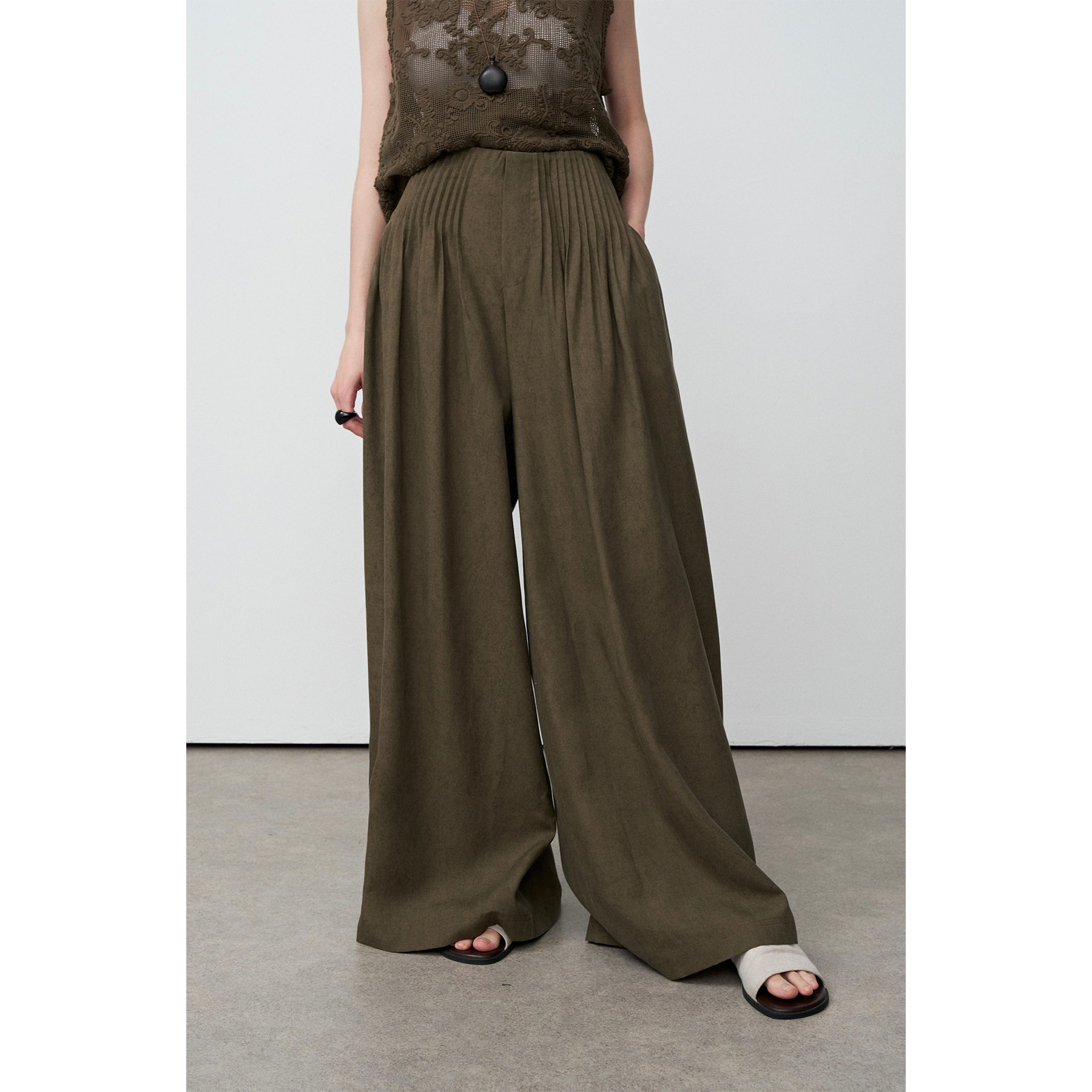 NEIHE内赫2026新款天丝麻古法墨染垂感休闲宽松阔腿裤女夏季长裤