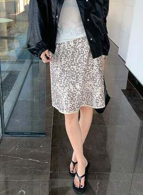 THE MIND豹纹印花拼接蕾丝下摆半身裙2026春季新款个性气质中裙