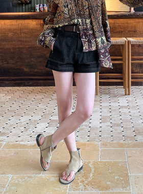 NEIHE内赫2026新款美式复古短牛仔裤女春季高腰遮胯百搭显瘦短裤