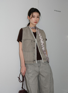 NEIHE内赫2026新款天丝棉麻洗水女士牛仔马甲女外穿配丝巾背心