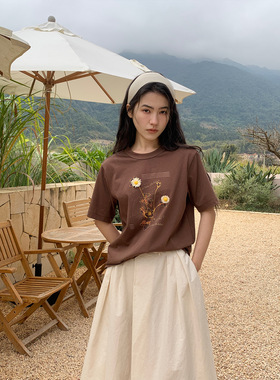 NEIHE内赫韩系立体印花短袖T恤2026年夏季新款打底衫女上衣