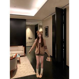 芝麻点提花TB撞色针织开衫 7针兔绒包纱芯 摩卡榛绒 车迟恩Chien