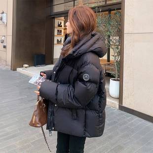 胖mm大码 黑色宽松加厚保暖棉服女韩系休闲百搭设计感棉衣外套 女装