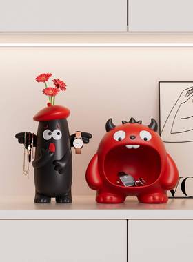 创意小怪兽入户钥匙收纳玄关摆件高级感电视柜酒柜置物架乔迁礼物