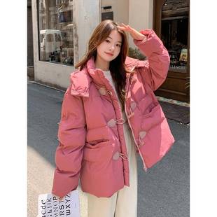 300斤大码 树莓粉牛角扣棉服女胖mm甜美学院风加厚棉衣外套女 女装