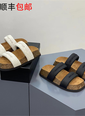 AW BV拖鞋女外穿2026夏季新款防水台增高厚底刺绣字母一字带凉拖