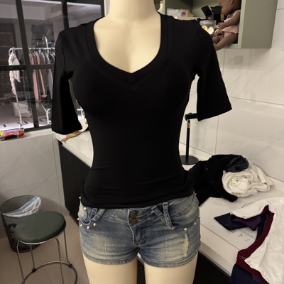 【你伍老板娘】正肩中袖3.0上衣斜边T恤短袖打底
