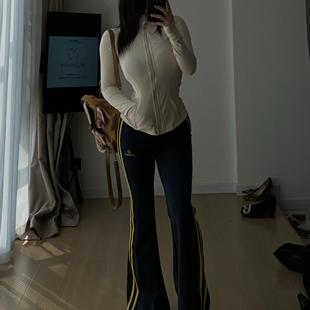 三角腰弹力线条运动休闲显瘦喇叭裤 王牌神裤 你伍老板娘