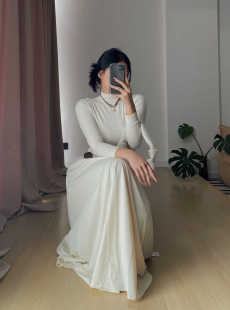 版 本 修身 大针织拼接大摆裙 2.0高领 显胸 公主风 你伍老板娘