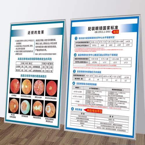 验光流程图眼科医院诊所配镜海报宣传挂画眼镜店装饰画眼球结构图