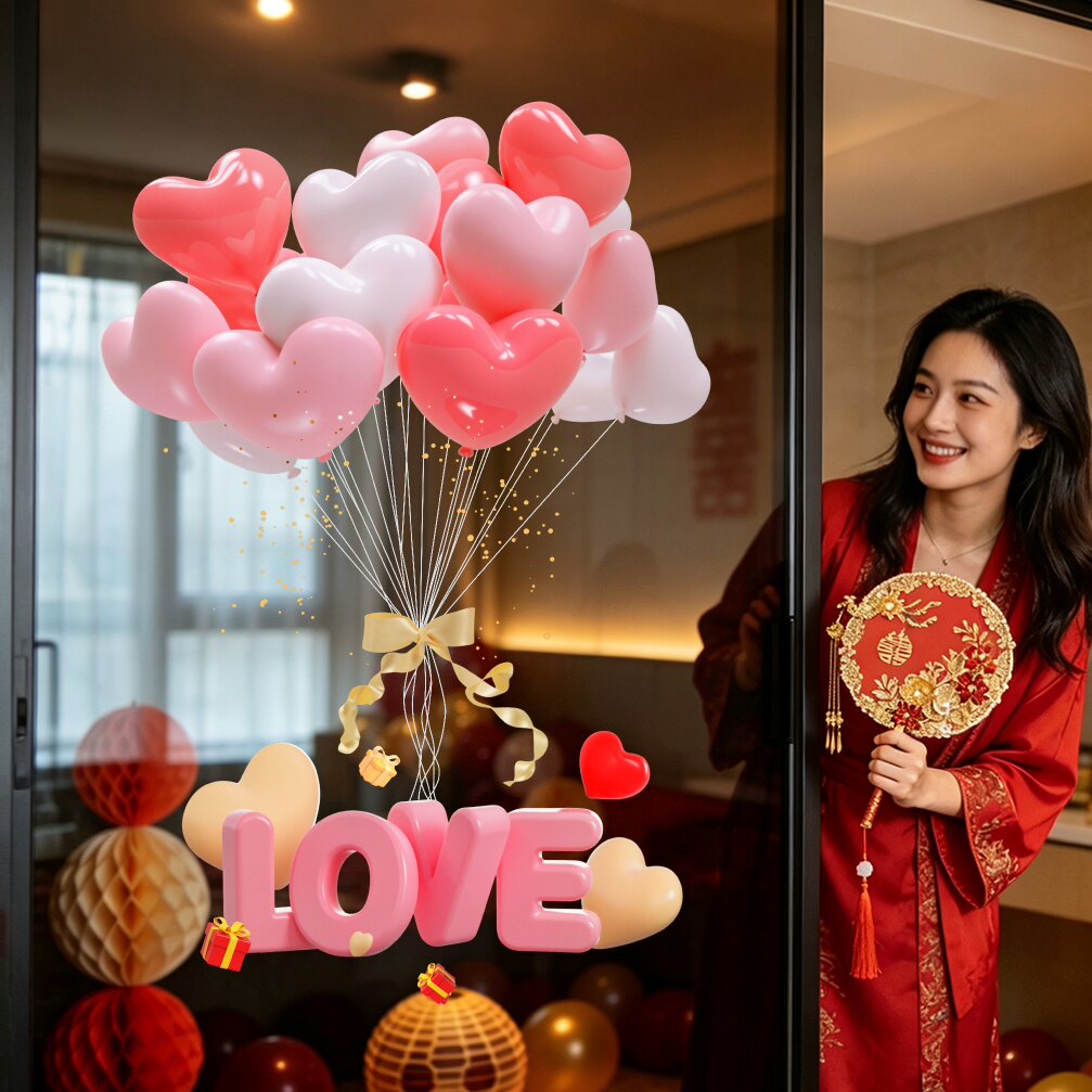 气球婚房静电贴纸窗花LOVE浪漫结婚布置氛围装饰喜庆玻璃喜字贴画