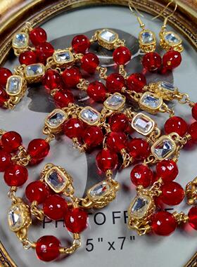 红色琉璃珠长款项链套装