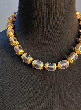 青岛中古vintage手工紫色异形琉璃奢华套装宫廷毛衣链香家款项链